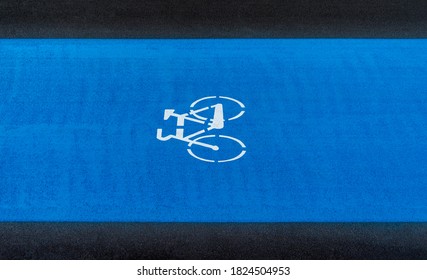 High Angle View Of Bicycle Sign On Bike Path