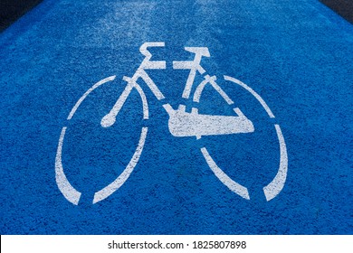 High Angle View Of Bicycle Sign On Bike Path