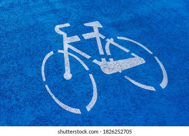 High Angle View Of Bicycle Sign On Bike Path