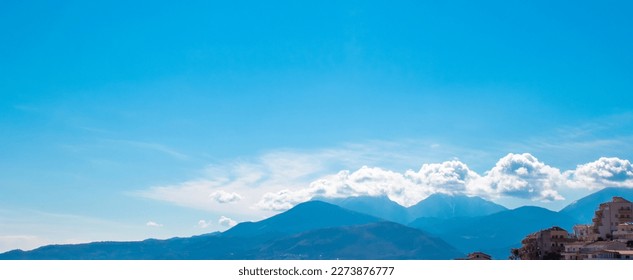 High Angle View Blue Sky Over Mountain. View on Mountains. Mountain Sky and Land Landscape.