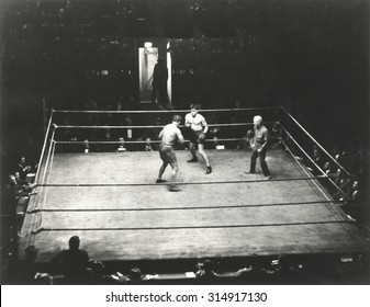 High angle view of boxing match