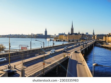 High angle view of bridge over river in city