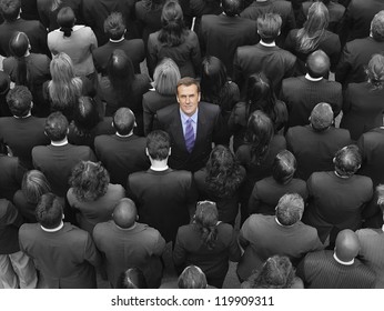 High angle view of a businessman standing amidst businesspeople - Shutterstock ID 119909311