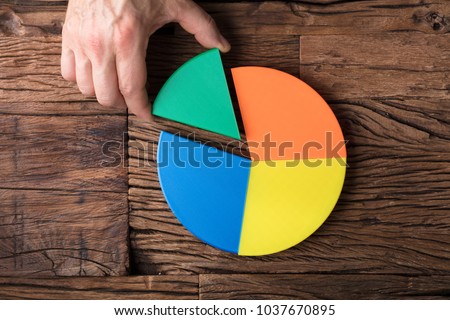 High Angle View Of Businessperson's Hand Placing A Last Piece Into Pie Chart
