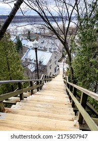 High Angle View Of Cap-Blanc Stairs In Quebec City. Loguest Stairs Of Quebec City. Going Down From Plaines D'Abraham To Champlain Street.