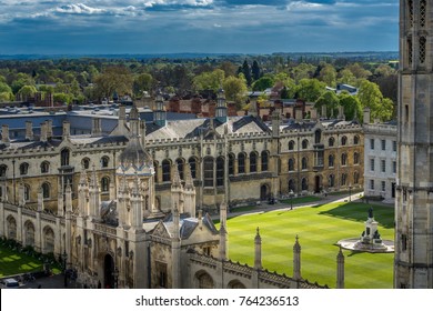 High angle view of the city of Cambridge, UK at beautiful sunny day 