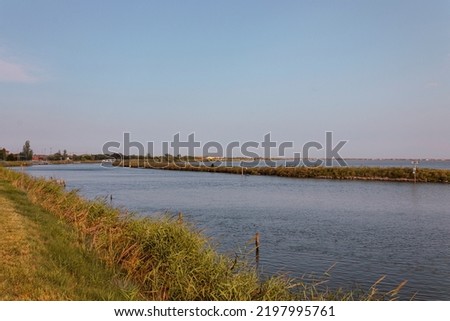 High angle view of Comacchio valleys, a series of contiguous brackish lagoons where fishing is the main occupation. Copy space.