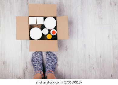 High Angle View Of A Delivered Parcel with goods. Express delivery. Beauty and Healh