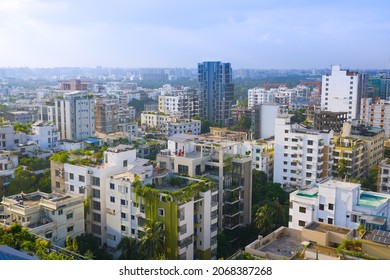 high angle view of dhaka city residential and financial buildings at sunny day  - Shutterstock ID 2068387268