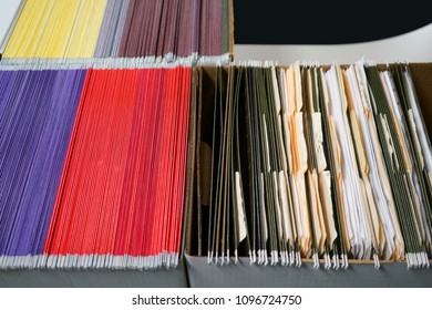 high angle view of documents and folders archive         