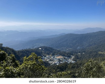 High angle view of Doi Pui Hmong Village nestled in the mountains of Doi Suthep-Pui National Park, Chiang Mai, Thailand