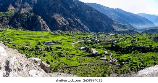 High angle view of the Drupal valley on the way to the Nanga Parbat peak, the ninth highest mountain on the earth 