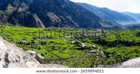 High angle view of the Drupal valley on the way to the Nanga Parbat peak, the ninth highest mountain on the earth 