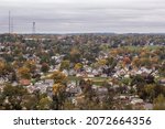 A High Angle View of Fall Colors in Residential Cedar Rapids, Iowa during a Cloudy Fall Day