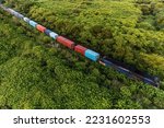 high angle view of freight train.