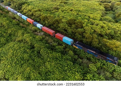 high angle view freight train 