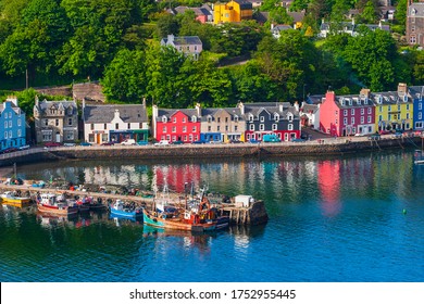 High Angle View At A Harbor In Tobermory On Scotland Coast