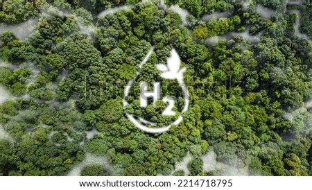 high angle view Hydrogen ecological metaphor as an ecological energy source White mist in the form of water droplets in the midst of untouched nature. virgin rainforest