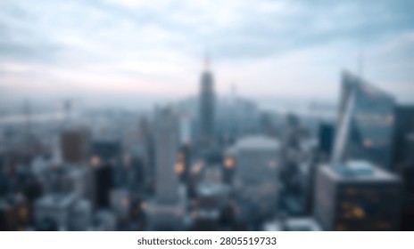 High angle view of the iconic Manhattan skyline and Empire State Building at twilight