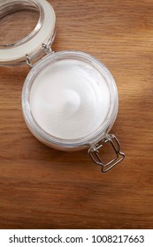 high angle view of a jar  of baking soda