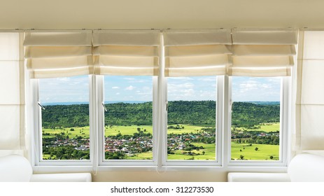 High Angle View Landscape With Window Frame