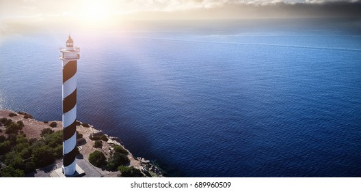 High angle view of a lighthouse on the coastline 