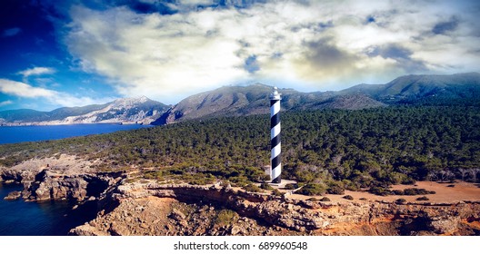High angle view of a lighthouse on the coastline 