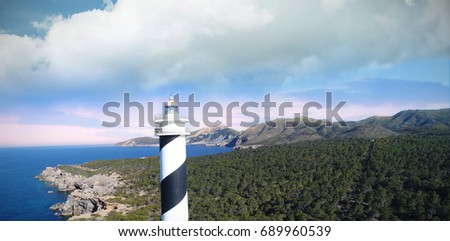 High angle view of a lighthouse on the coastline 