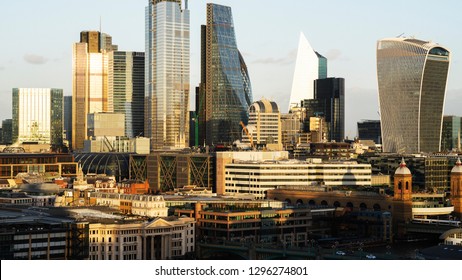 High angle view of London city skyline and the financial district, England, UK - Shutterstock ID 1296274801