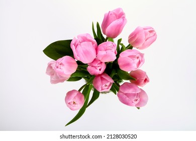 High Angle View Looking Down At A Bouquet Of Pink Tulip Tulipa Flowers