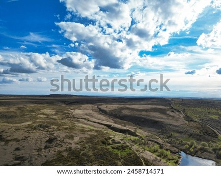 High Angle View of Most Beautiful British Landscape at Redmires Water Reservoirs over Hills of Sheffield City of England United Kingdom, April 30th, 2024