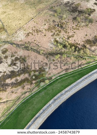 High Angle View of Most Beautiful British Landscape at Redmires Water Reservoirs over Hills of Sheffield City of England United Kingdom, April 30th, 2024