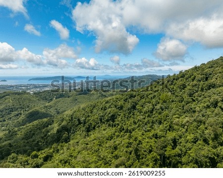 High angle view mountains rainforest trees nature background