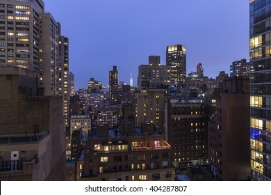 High Angle View Of New York City Buildings At Night