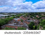 The high angle view of the Nottingham cityscape with stunning cloudscape. Nottingham, England, UK. Travel and nature scene.