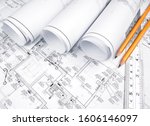 High angle view on the plan of electrical installation