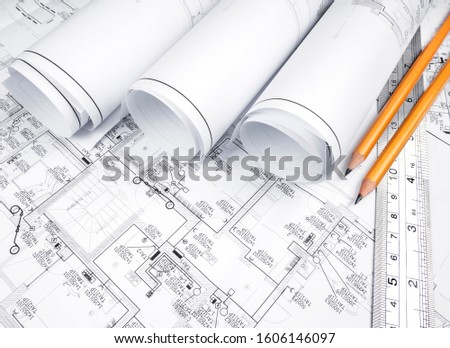 High angle view on the plan of electrical installation