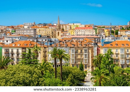High angle view on Skyline of Santander, Cantabria, Northern Spain on summer day