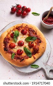High angle view of pizza with basil