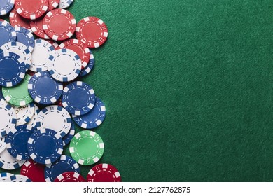 High Angle View Poker Chips Green Table