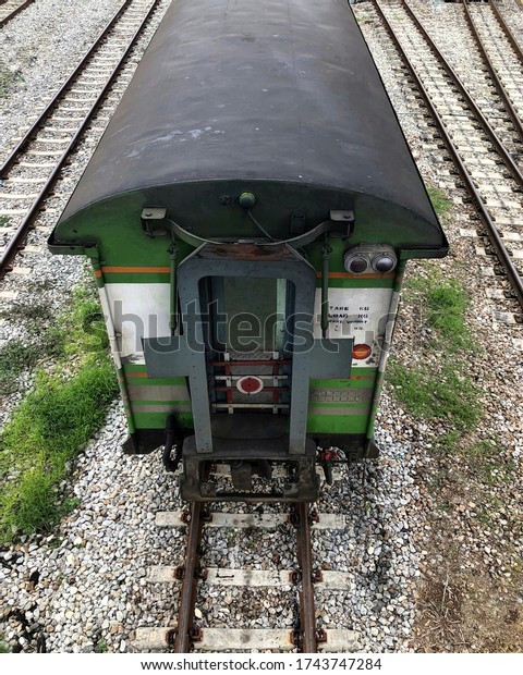 High angle\
view of railroad car on railroad\
track