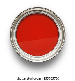 High angle view of red paint isolated on white background