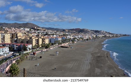 High angle view of Rincon de la Victoria Mediterranean beach and seaside town in the province of Malaga, Spain. - Shutterstock ID 2137549769