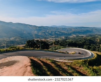 High angle view of road on a winding mountain.