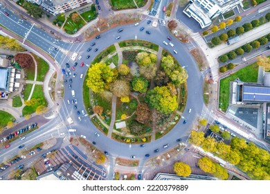 High angle view of a roundabout in Autumn