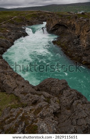 High angle view of rushing turquoise Skjalfandafljot river near Godafoss - North Iceland