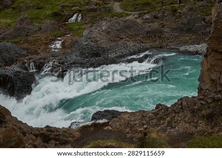 High angle view of rushing turquoise Skjalfandafljot river near Godafoss - North Iceland