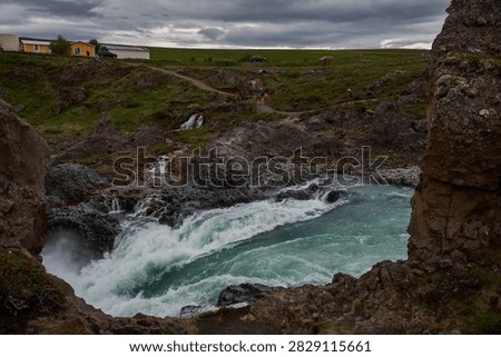 High angle view of rushing turquoise Skjalfandafljot river near Godafoss - North Iceland
