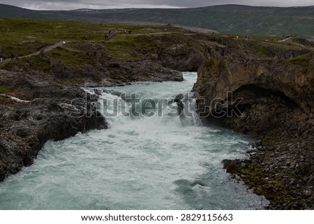 High angle view of rushing turquoise Skjalfandafljot river near Godafoss - North Iceland