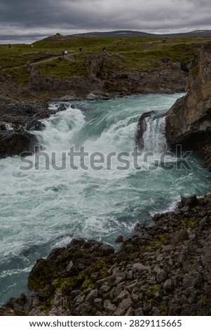 High angle view of rushing turquoise Skjalfandafljot river near Godafoss - North Iceland